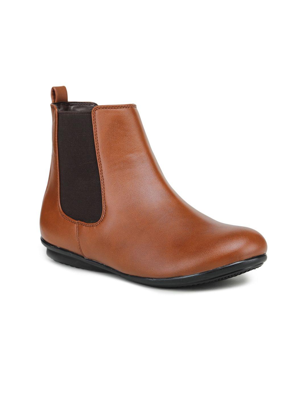 gardin women tan brown solid round toe chelsea boots