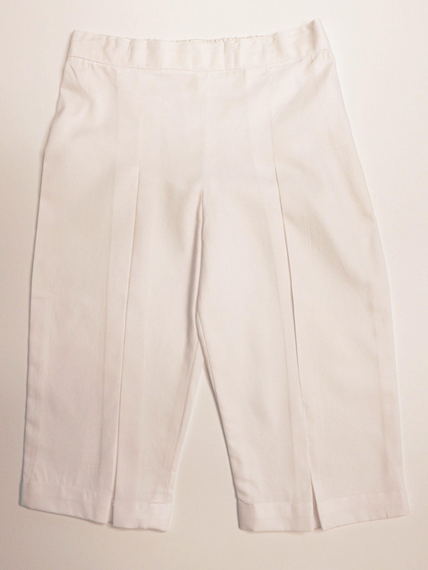 gardinia front pleat slit hem culotte cotton dobby pants white