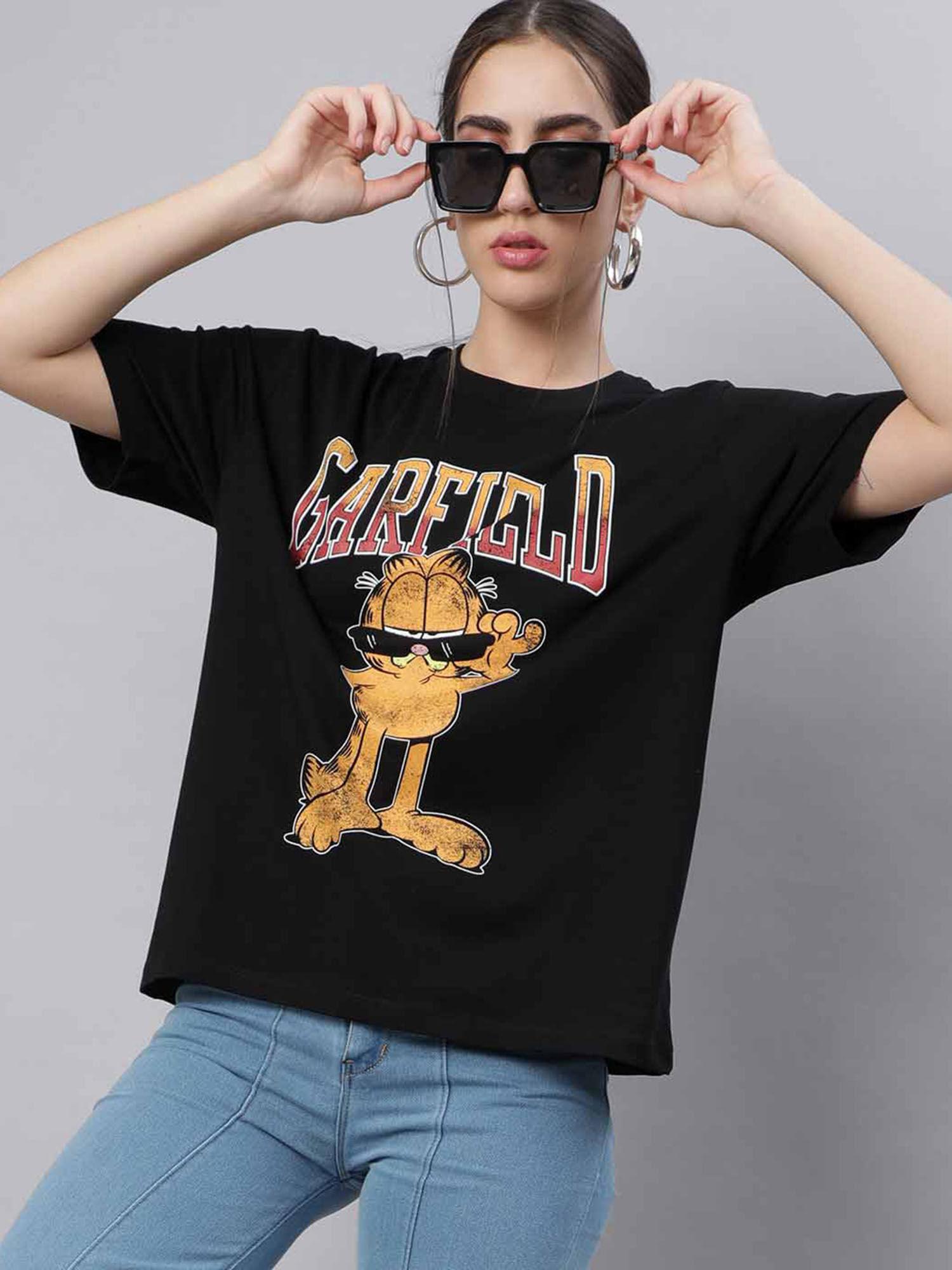 garfield printed black t-shirt for women