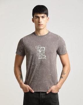 garfield print crew-neck washed t-shirt