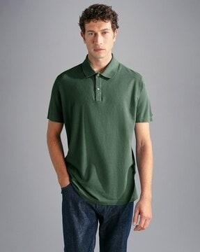 garment-dyed pique cotton polo shirt with badge