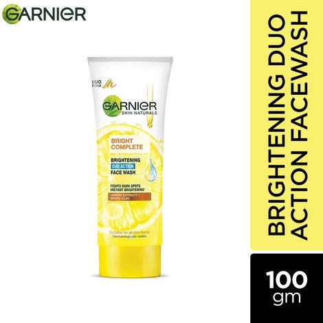 garnier bright complete brightening duo action face wash, 100g