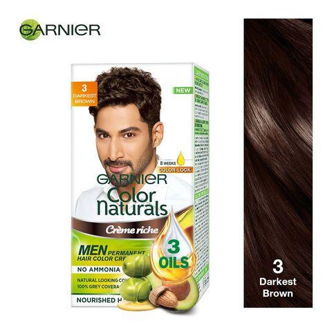 garnier color naturals men permanent hair colour cream darkest brown 3 (36 ml + 24 g)
