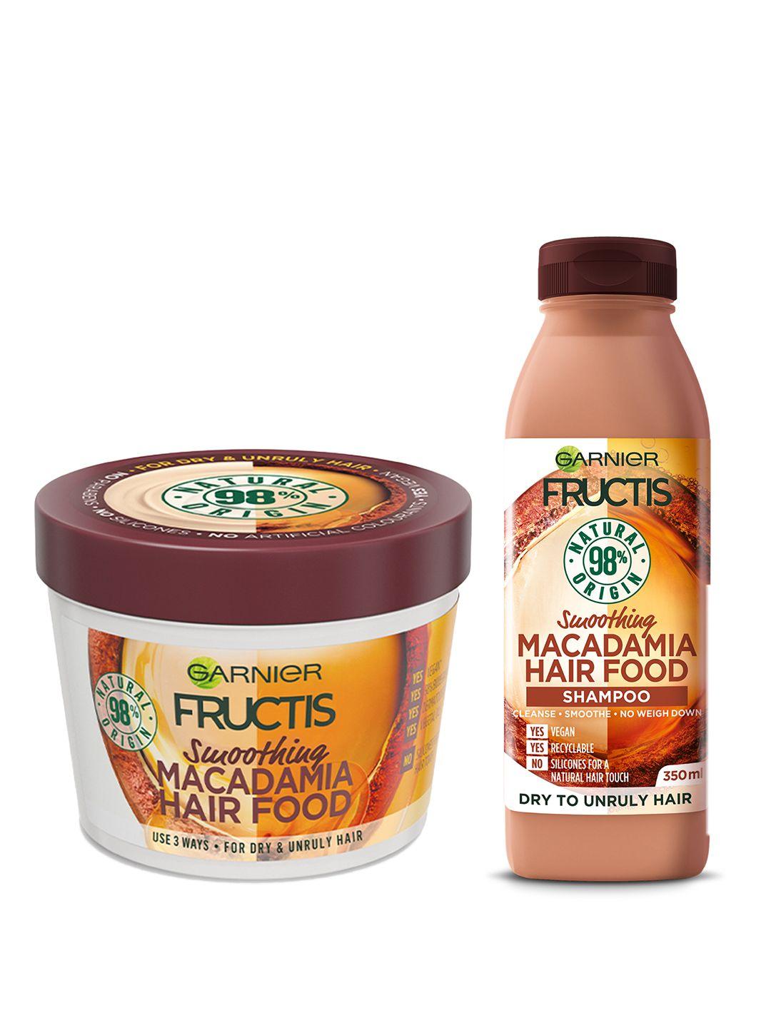 garnier fructis set of macadamia hair food hair mask 390 ml & smoothing shampoo 350 ml