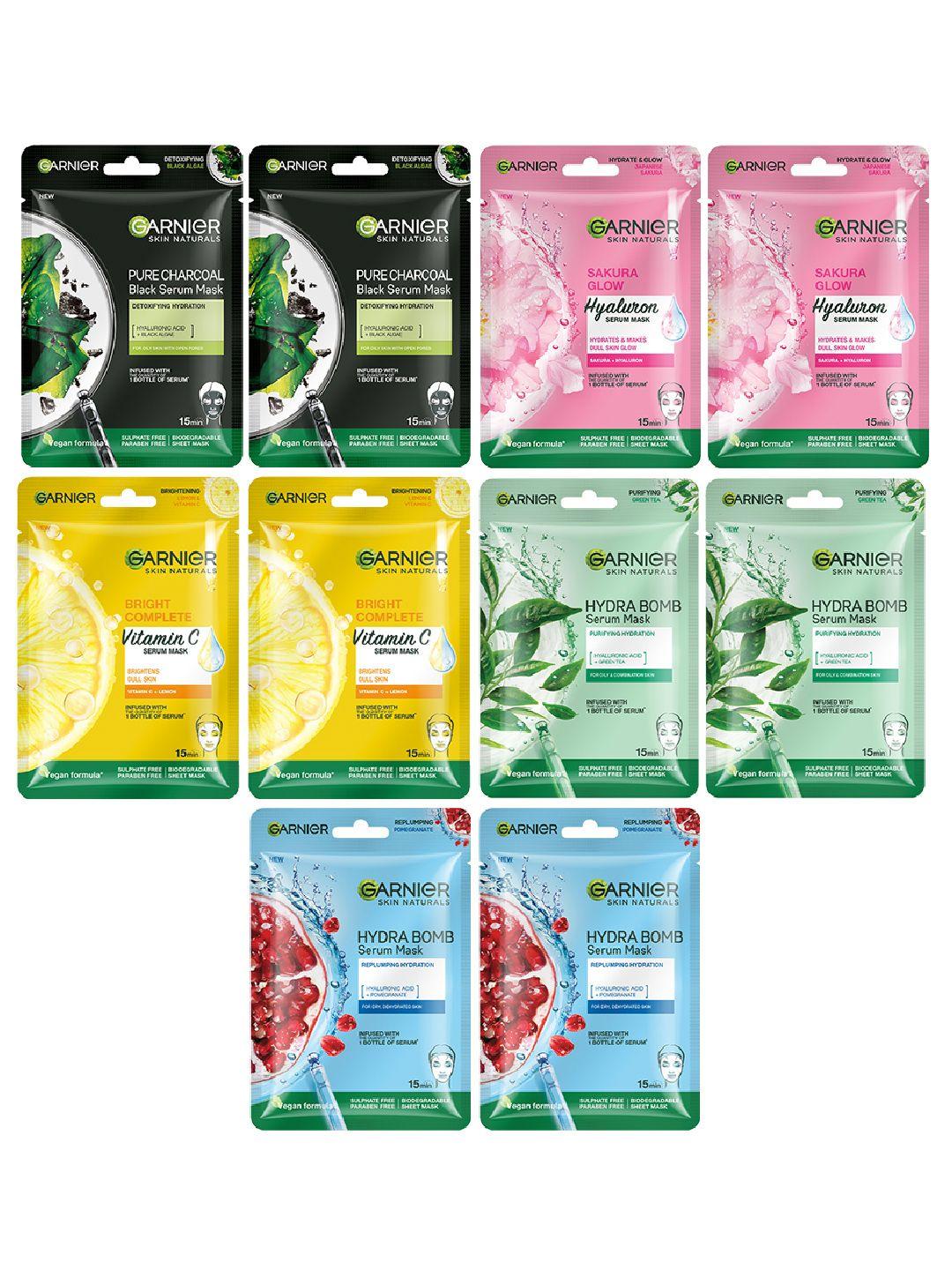 garnier skin naturals set of 10 face serum sheet masks