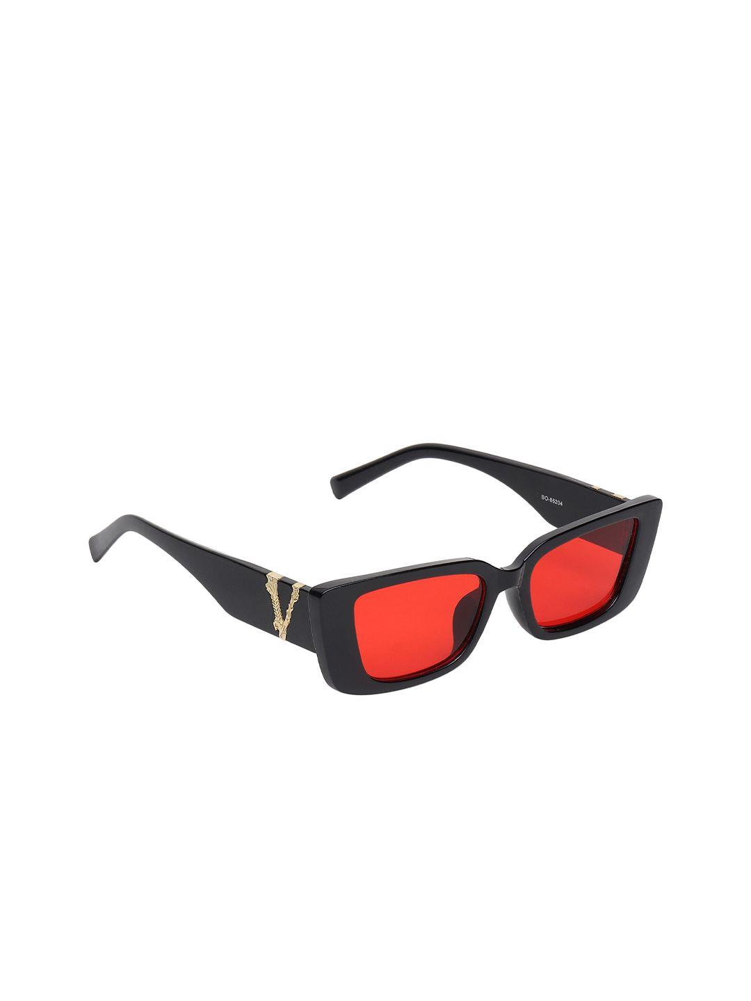 garth unisex red lens & black square sunglasses with uv protected lens