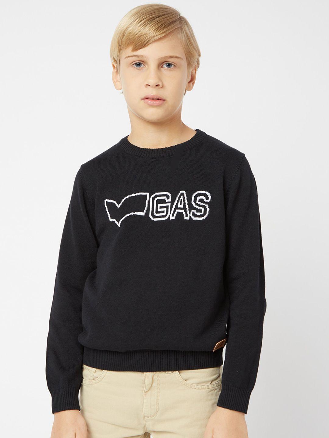 gas boys typography printed cotton pullover sweater