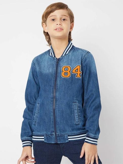 gas kids blue cotton applique full sleeves jacket