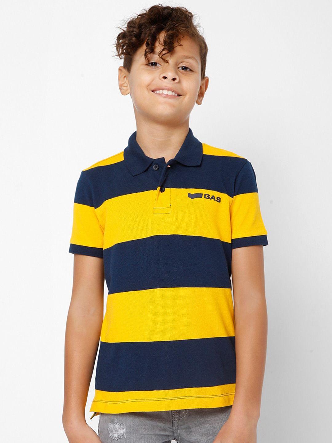 gas boys striped polo collar slim fit cotton t-shirt