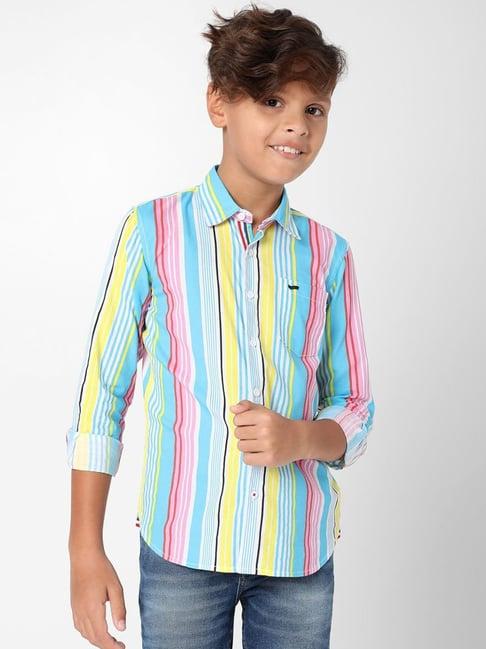 gas kids multicolor cotton striped full sleeves shirt