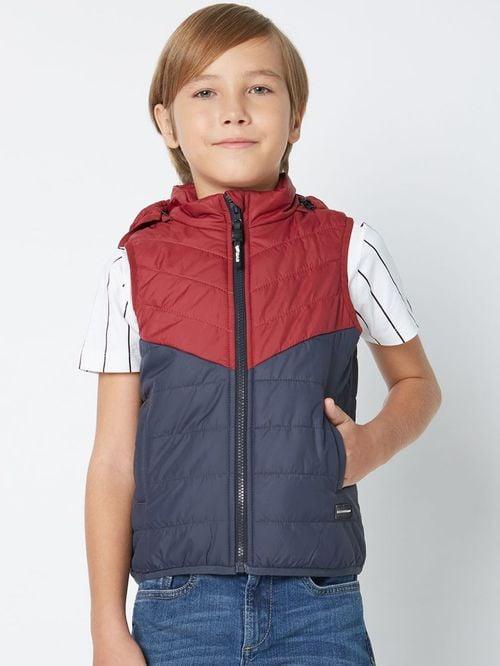 gas kids navy & maroon color block jacket