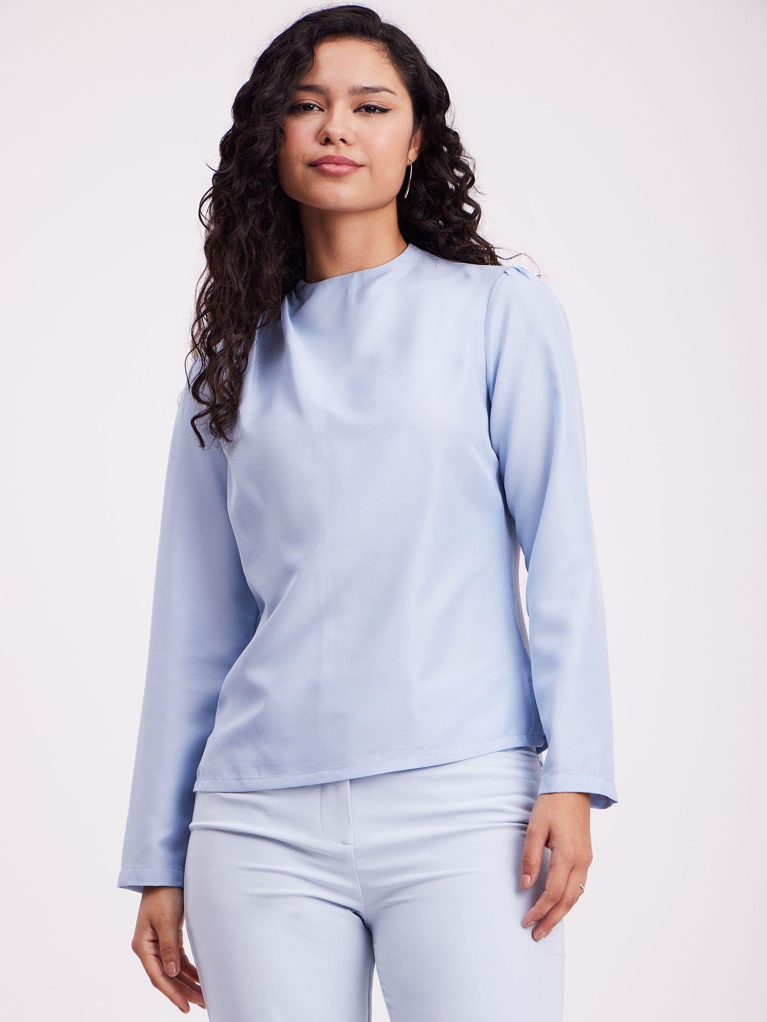 gather detail top - light blue