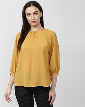 gathered round-neck top