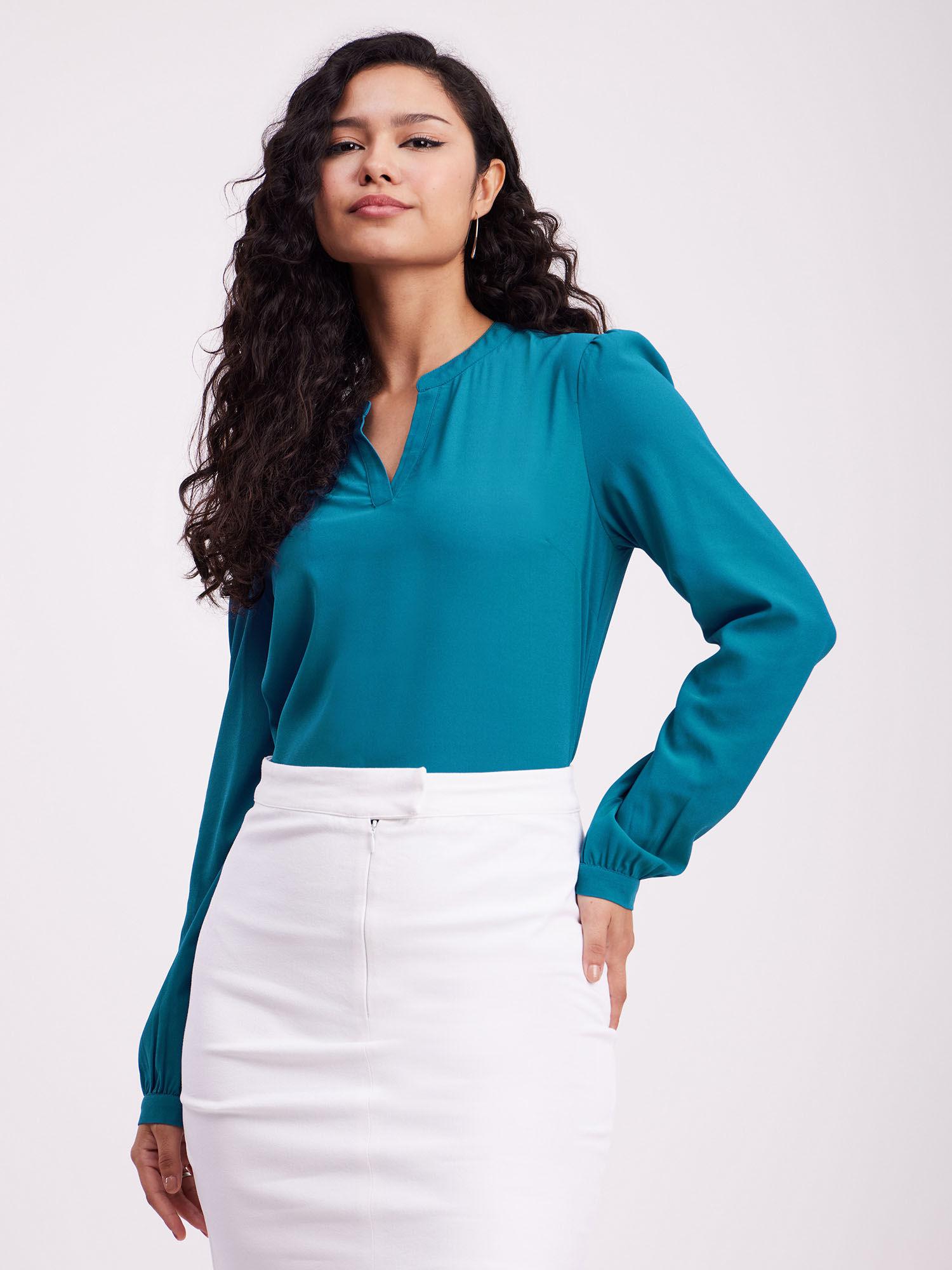 gathered sleeves top - teal