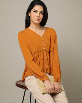 gathered v-neck top