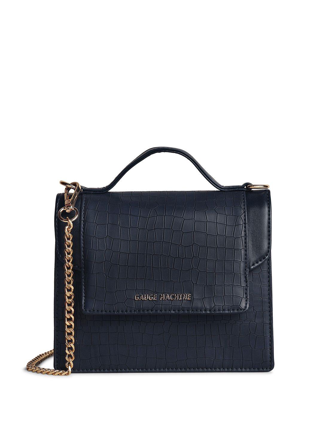 gauge machine blue textured pu structured sling bag