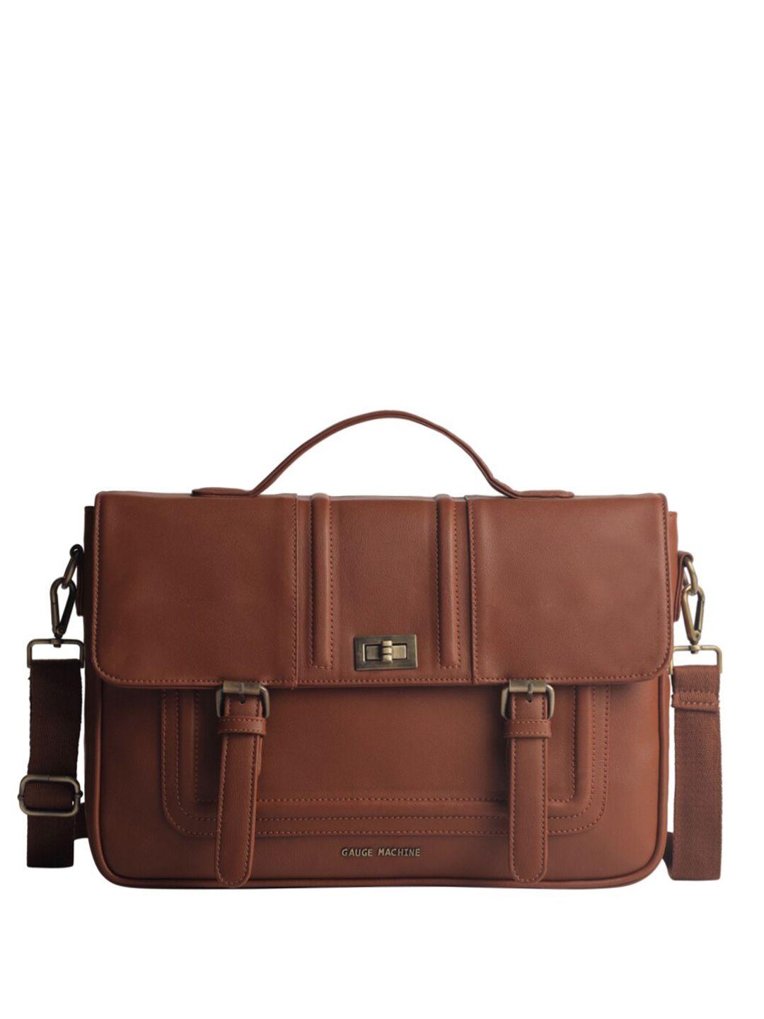 gauge machine unisex brown leather laptop bag