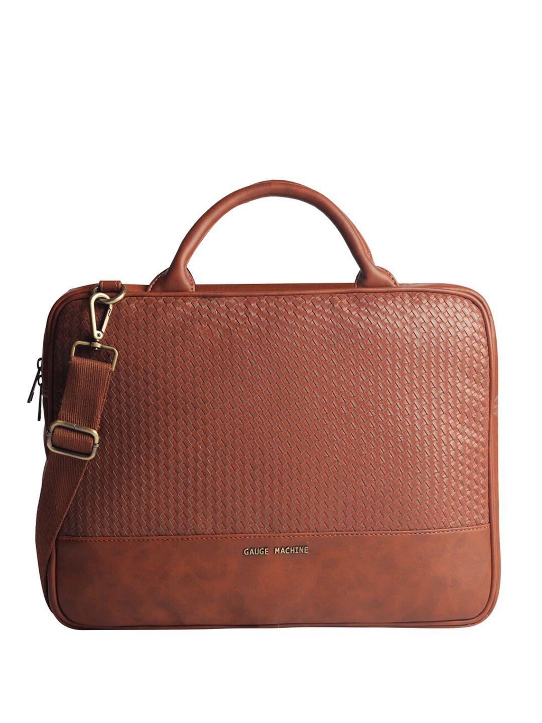 gauge machine unisex brown leather laptop bag