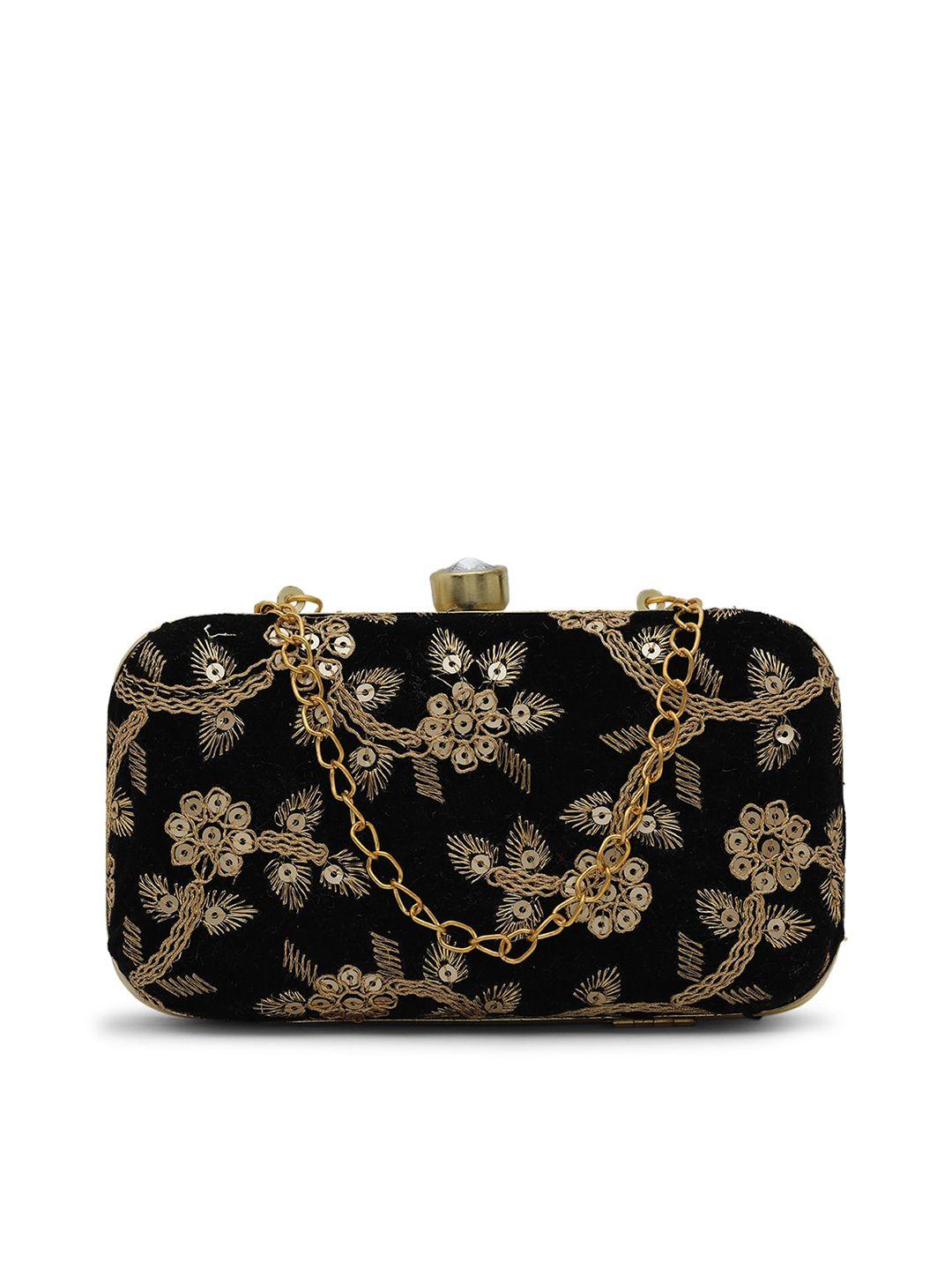 gaura pakhi black & gold-toned embroidered purse clutch