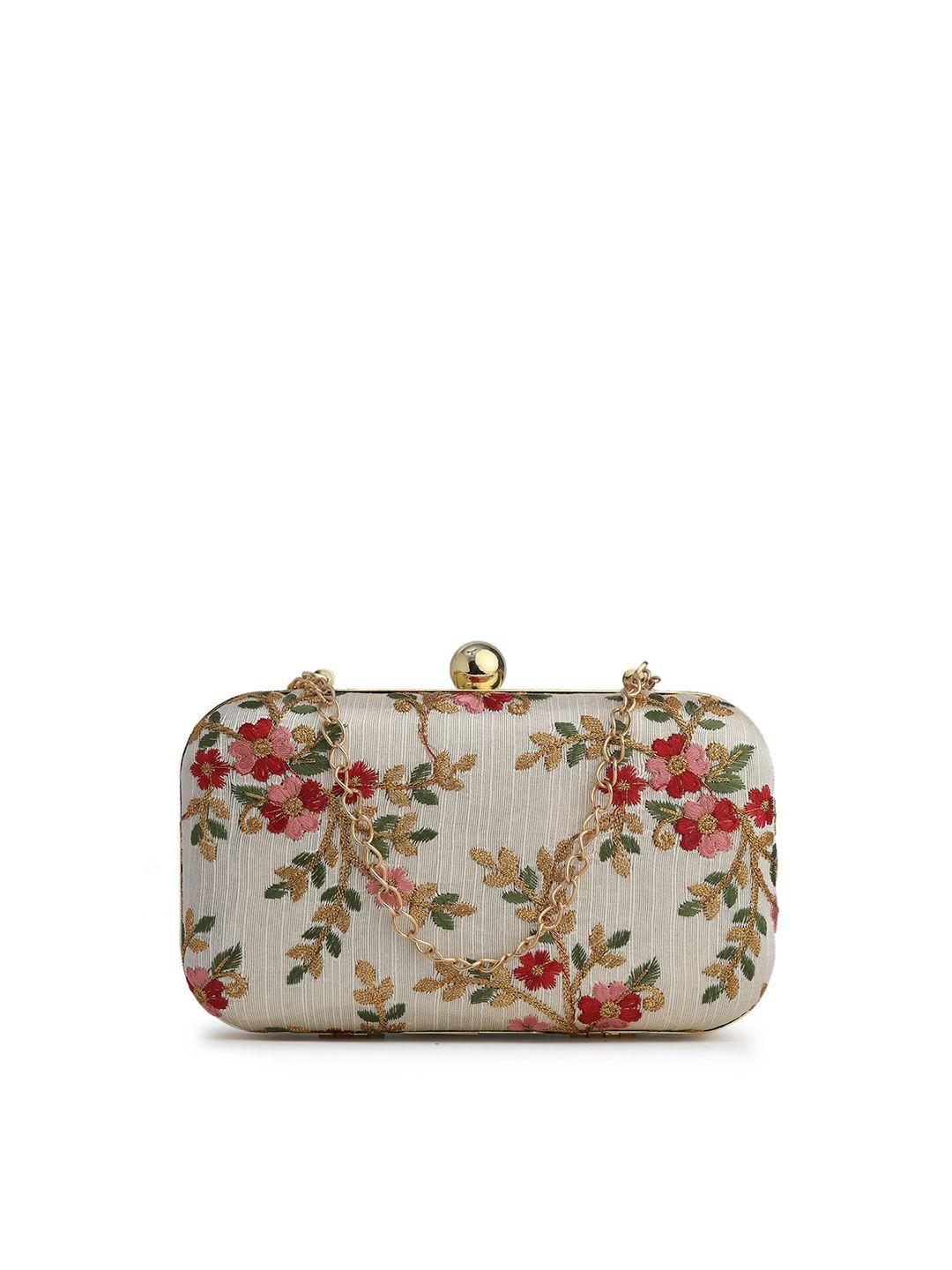 gaura pakhi off white & pink embroidered box clutch