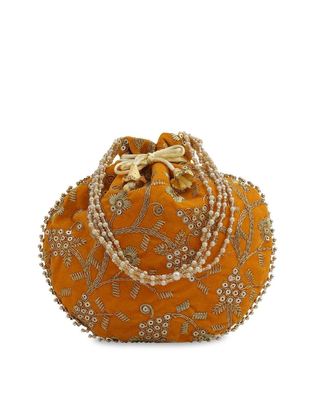 gaura pakhi yellow embroidered potli clutch
