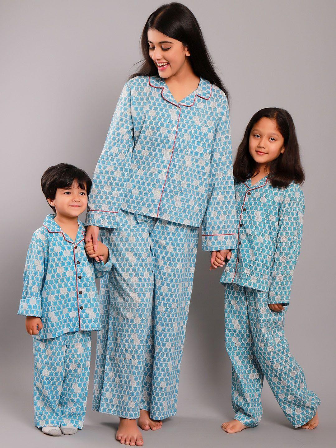 gauranche women blue printed night suit
