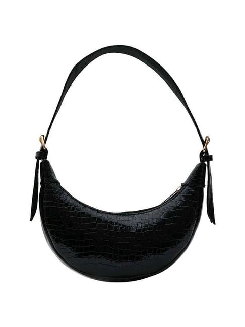 gaurapakhi black textured medium hobo shoulder handbag