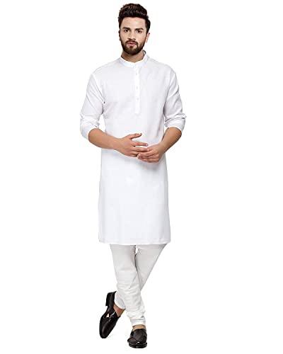 gauri laxmi enterprise cotton blend solid regular men's kurta (p wht l_white