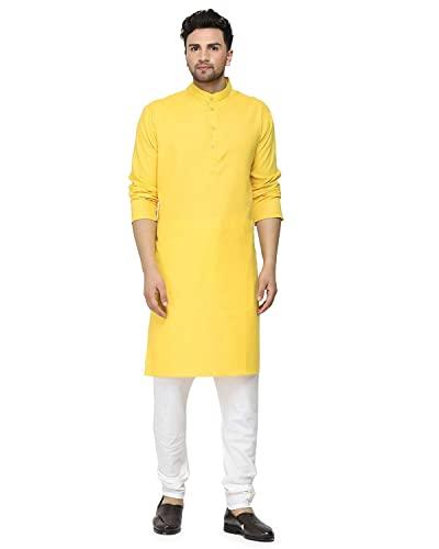 gauri laxmi enterprise men's cotton blend solid regular kurta(gle p hldi yl l_yellow