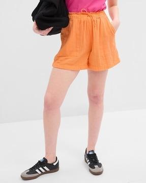 gauze elasticated drawstring waist shorts