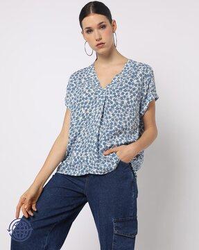 gauze floral print v-neck top