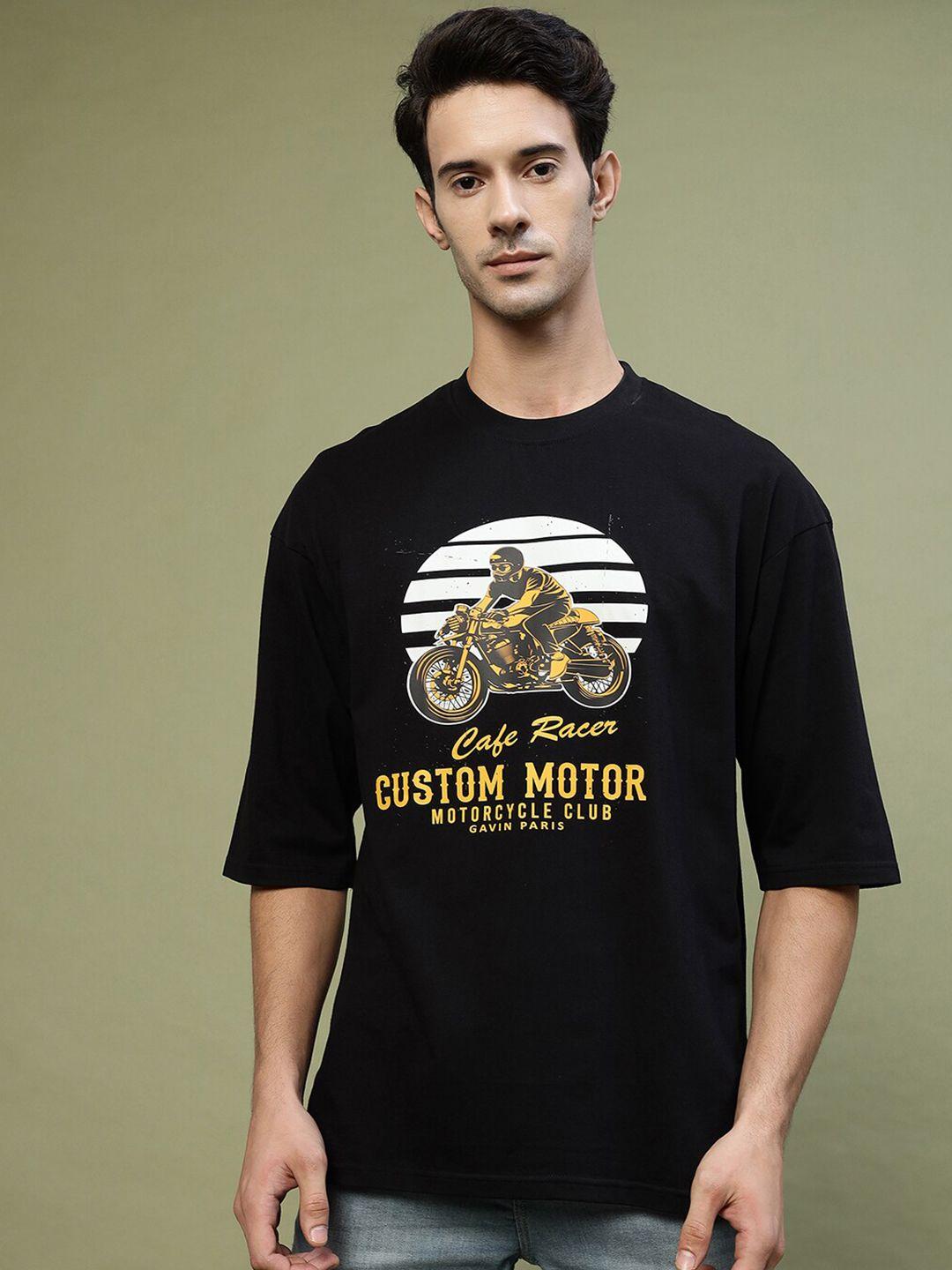 gavin paris biker printed drop-shoulder sleeves oversized knitted cotton t-shirt