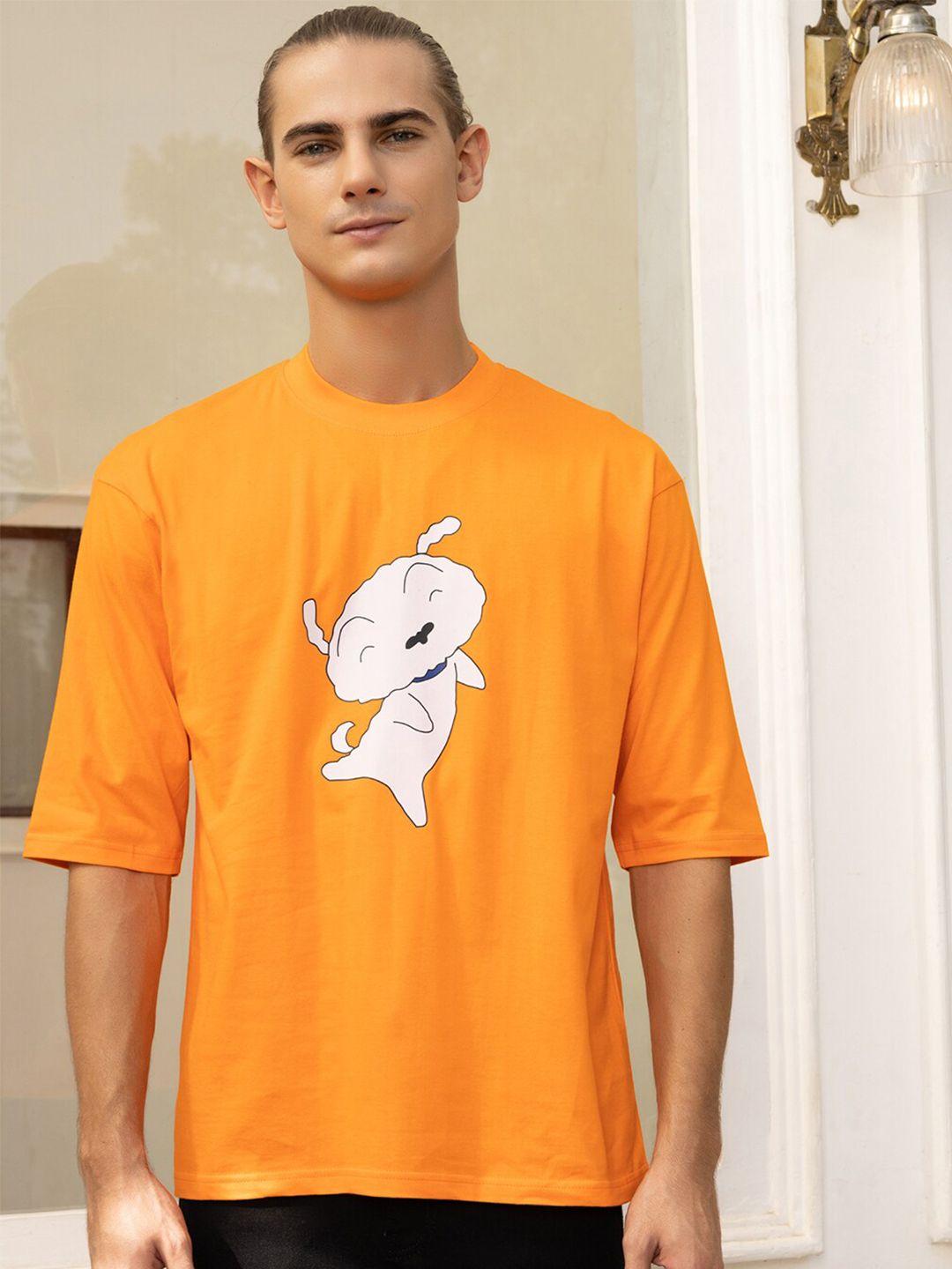 gavin paris unisex orange printed v-neck applique loose t-shirt