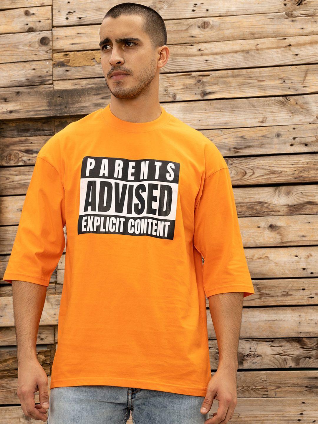 gavin paris unisex orange typography striped applique loose t-shirt