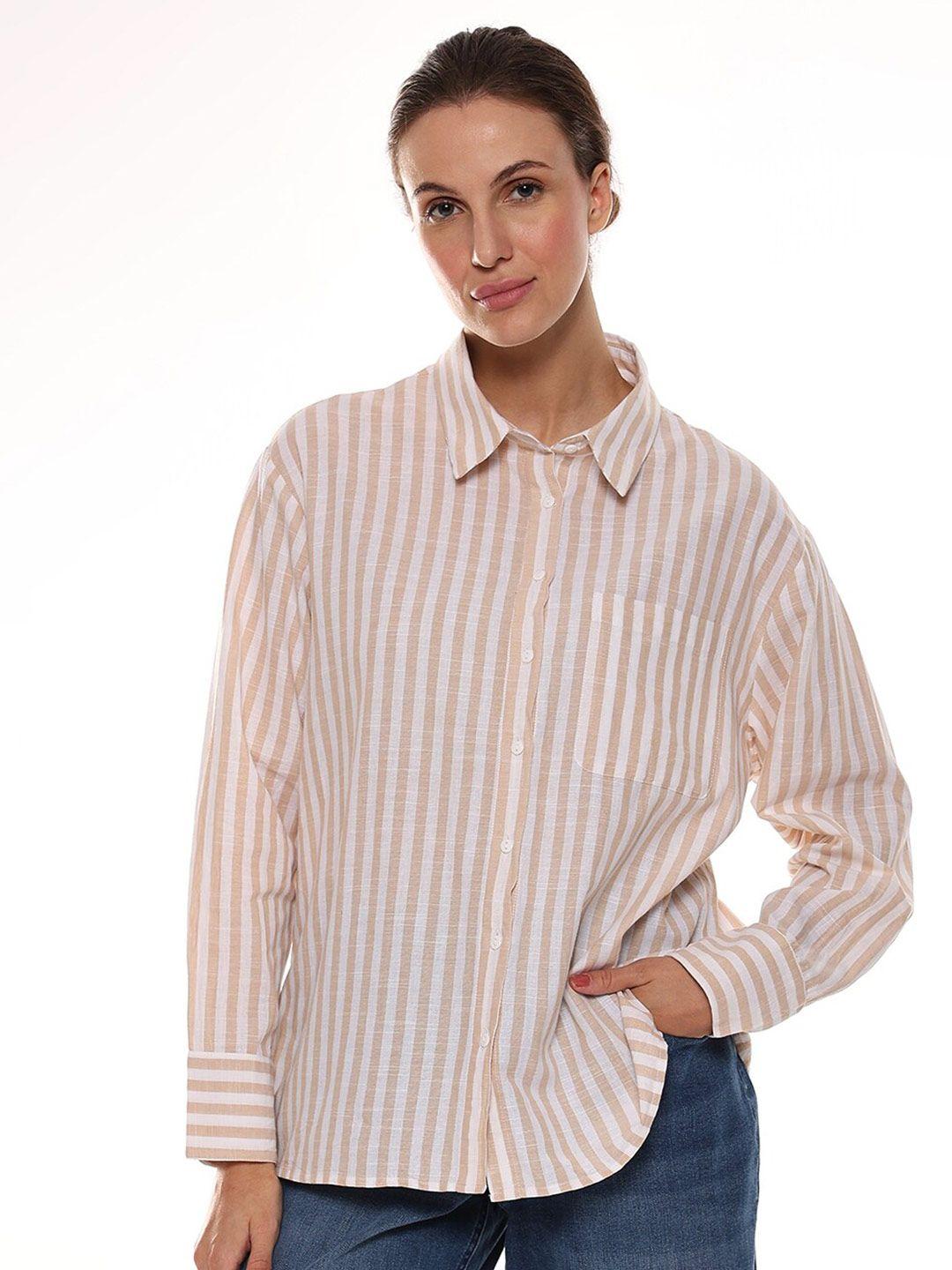 gazillion contemporary striped spread collar pure cotton casual shirt