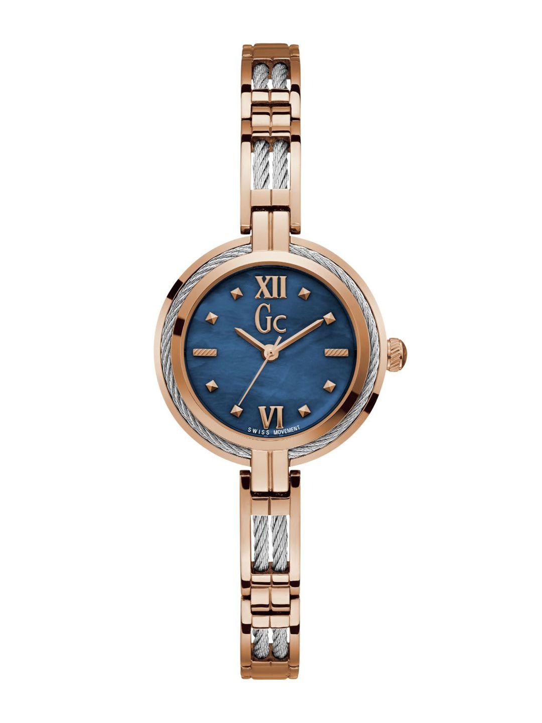 gc women round dial embellished swiss made analogue watch-y45002l7-blue