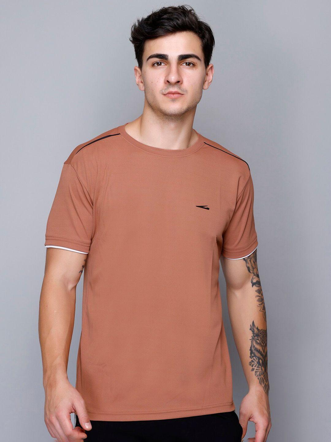 gdx sports men beige colourblocked dri-fit pockets t-shirt