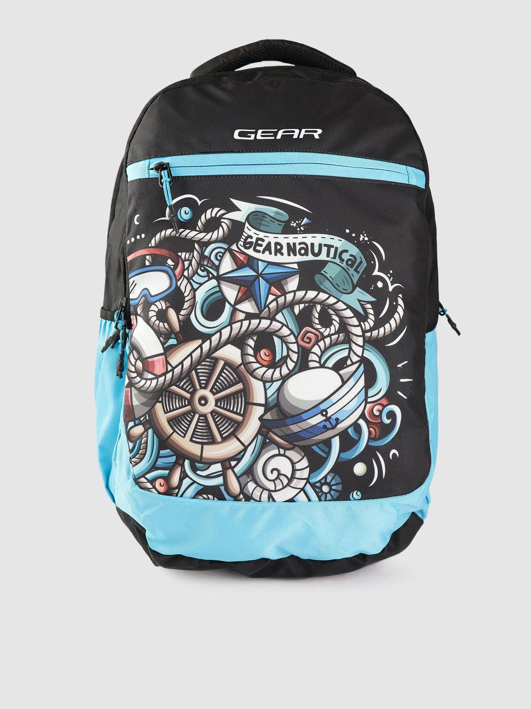 gear unisex black & blue graphic print 18 inch laptop backpack