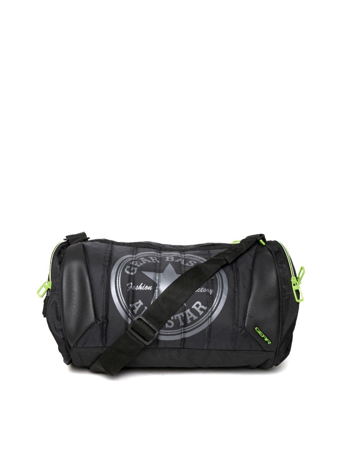 gear unisex black printed duffle bag