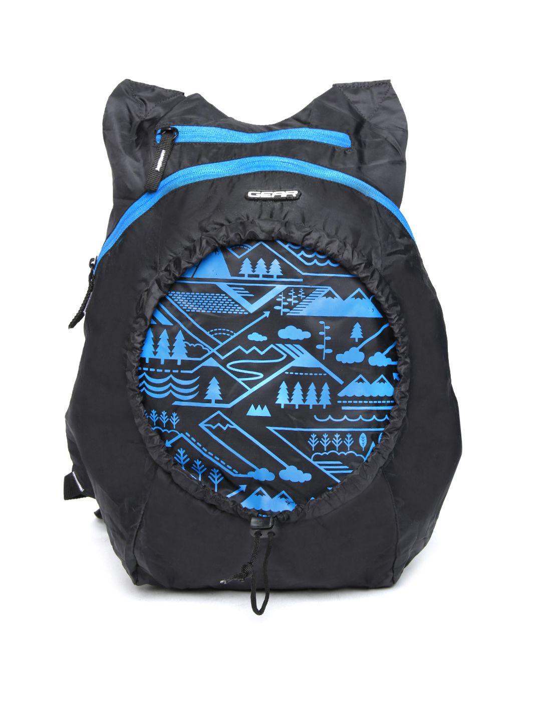 gear unisex black printed foldable backpack