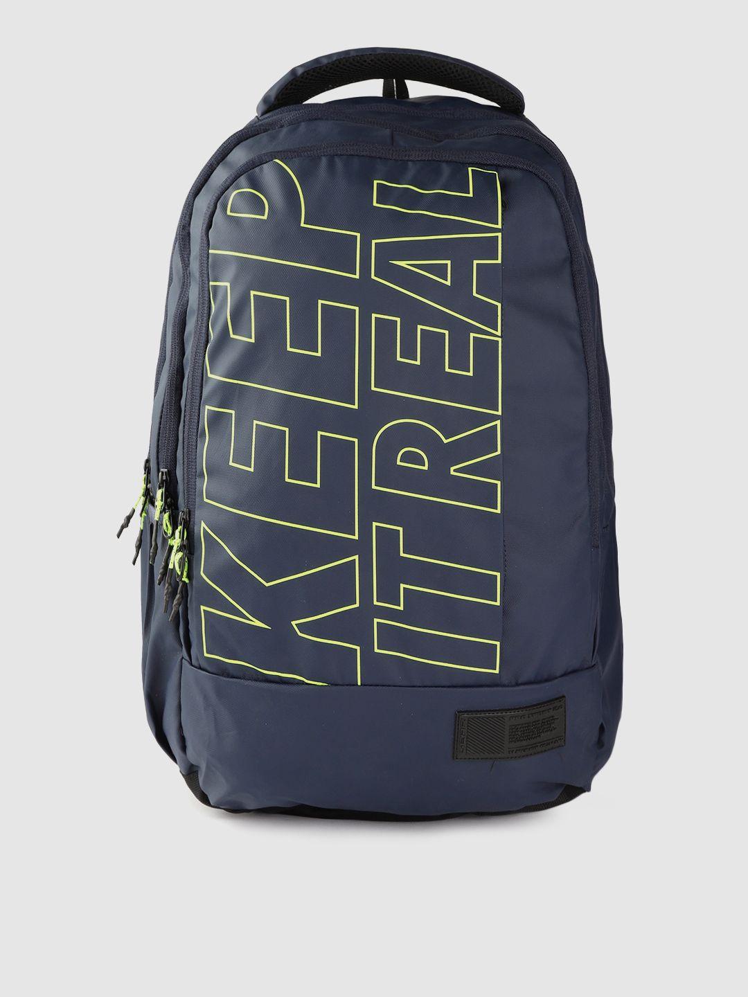 gear unisex blue & fluorescent green typography print 18 inch laptop backpack