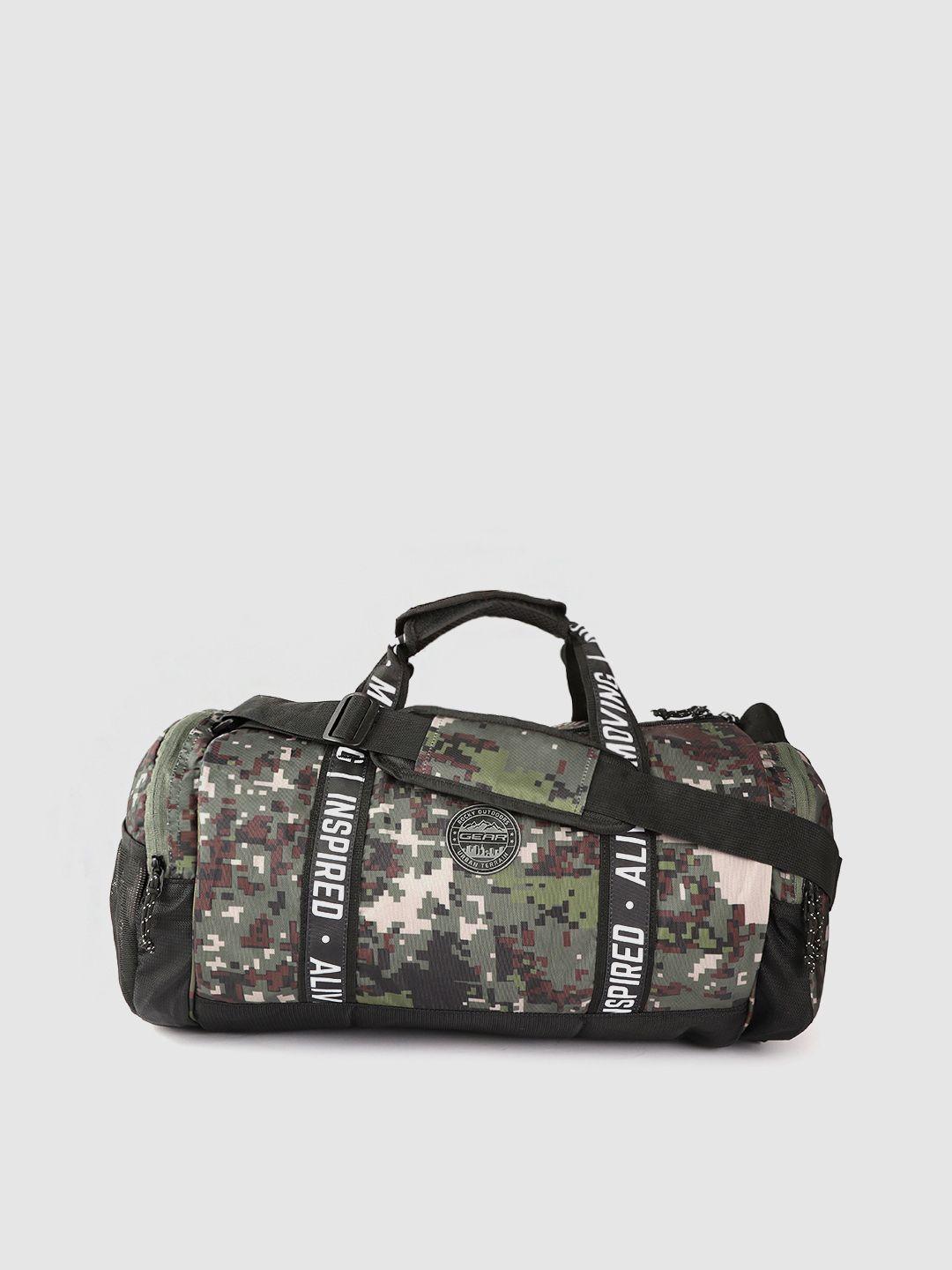 gear unisex olive green & black camouflage print duffel bag