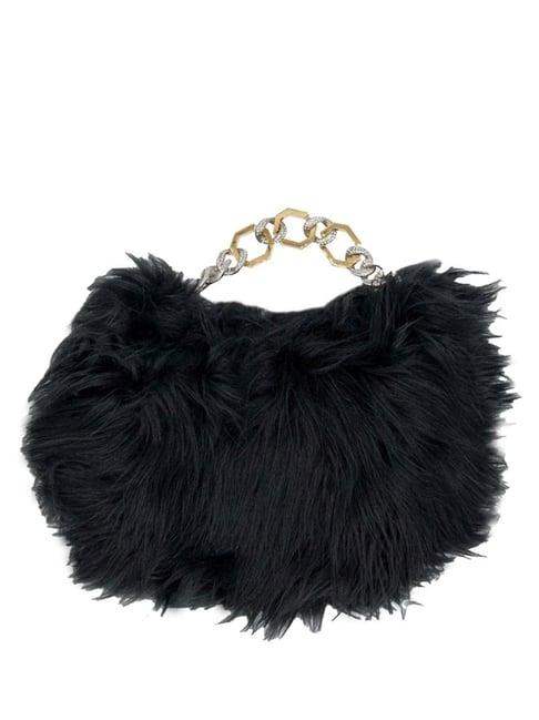 gedebe black eco foxy fur large hobo bag