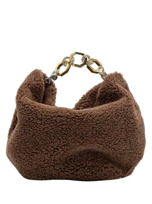gedebe brown teddy fur large hobo bag