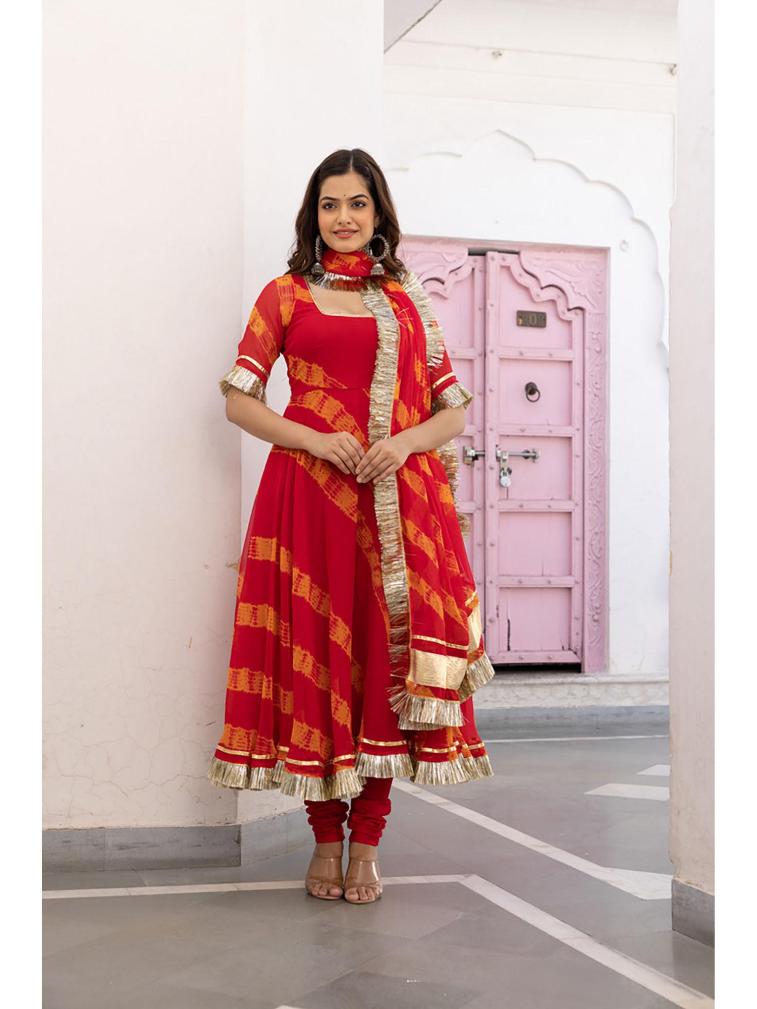 geetanjali anarkali kurta with churidar & dupatta (set of 3)