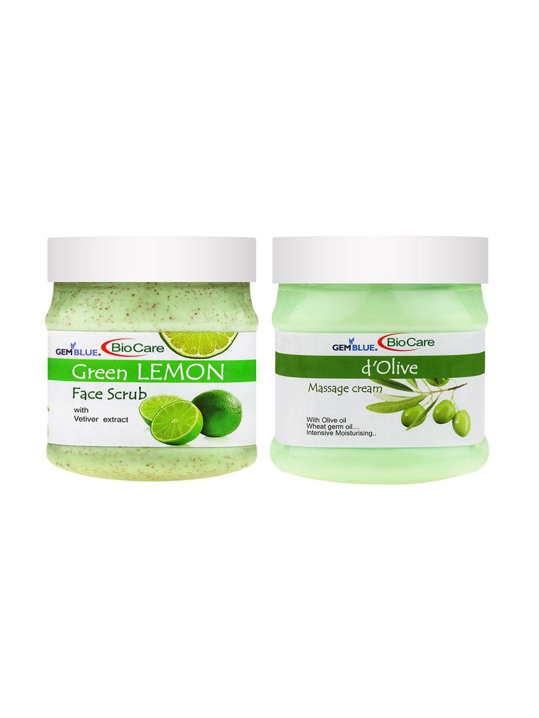 gemblue biocare combo of 2 green lemon scrub & d'olive cream - 500 ml each