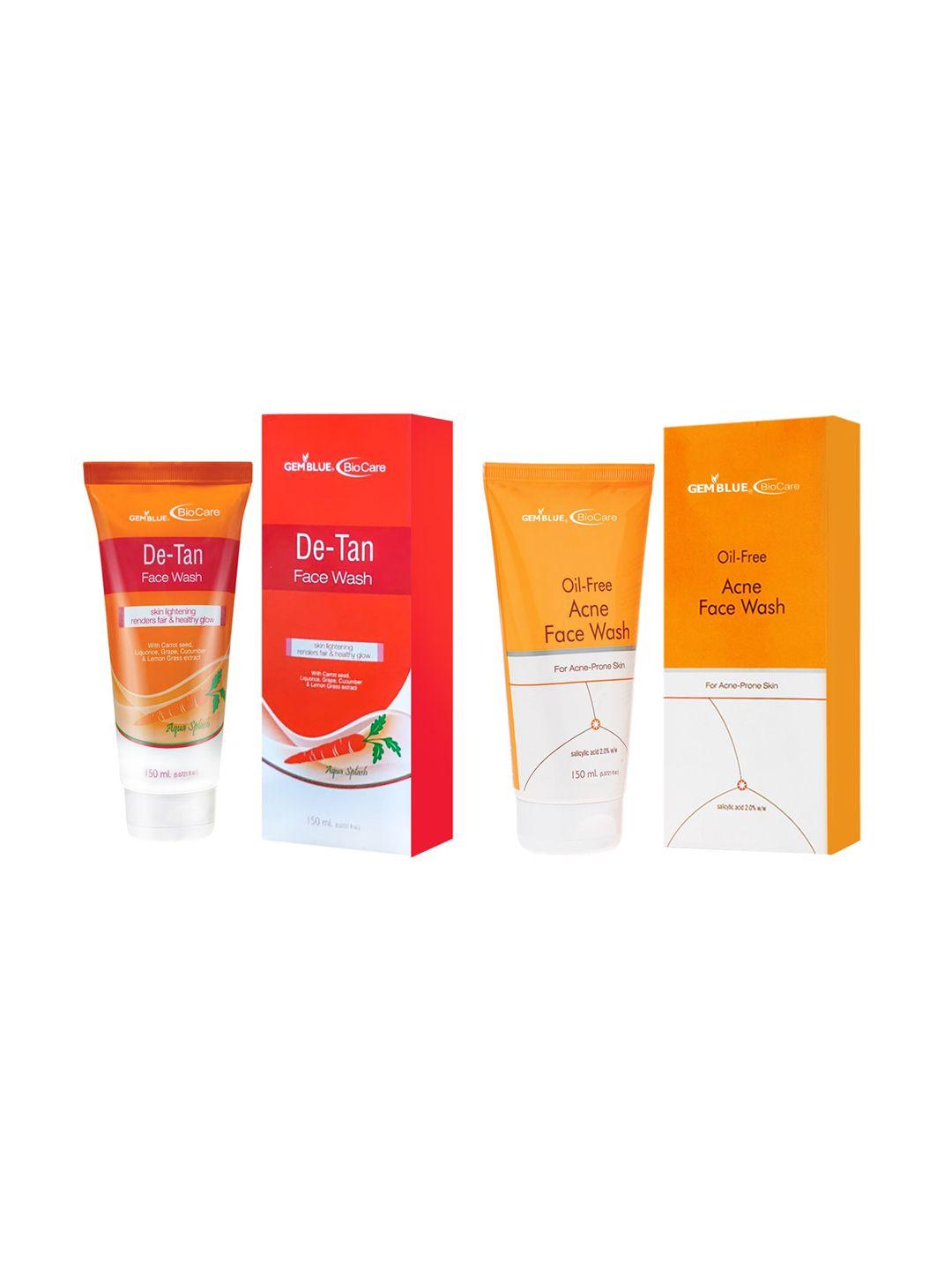 gemblue biocare de tan face wash & oil free acne face wash 150ml set of 2