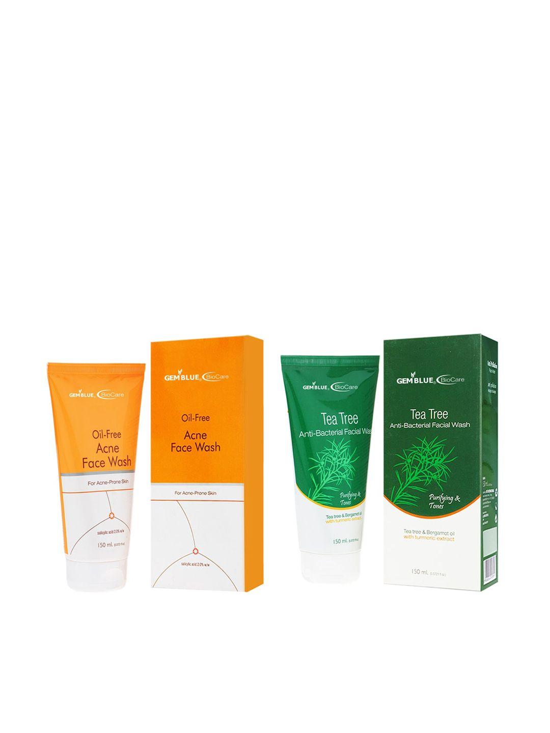 gemblue biocare oil free acne face wash & tea tree face wash 150ml set of 2