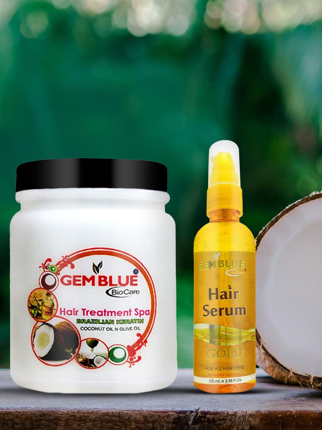 gemblue biocare set of brazilian keratin hair spa & gold hair serum