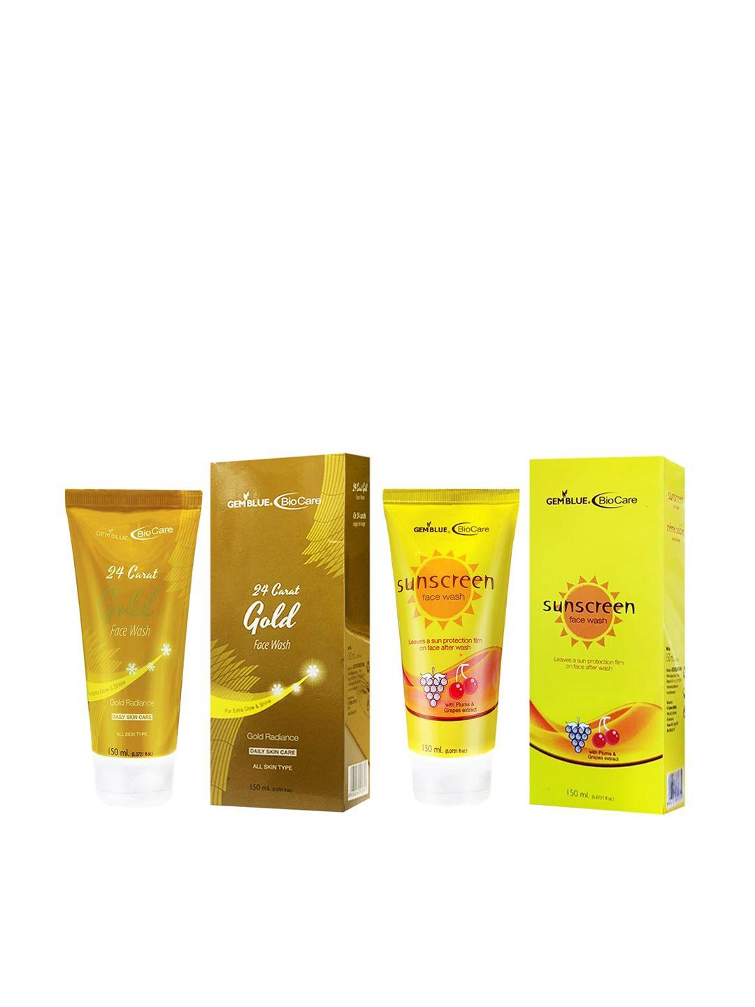 gemblue biocare unisex 24 carat gold and sunscreen face wash 150 ml each combo of 2